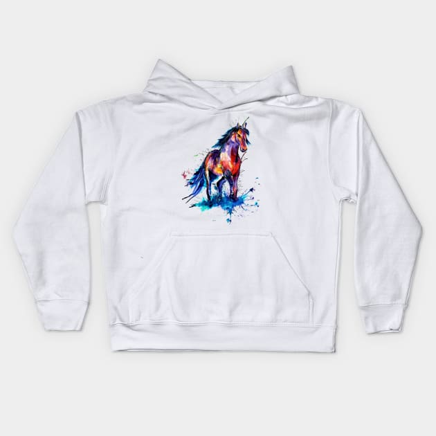 horse watercolor Kids Hoodie by NemfisArt